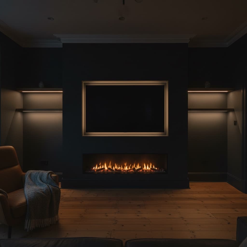 Dark Cinematic media wall installation example