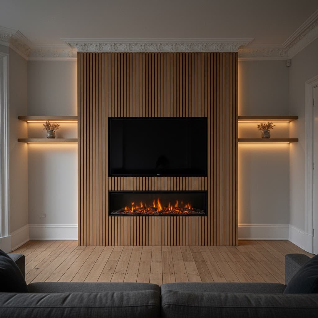 Slatted Oak media wall installation example
